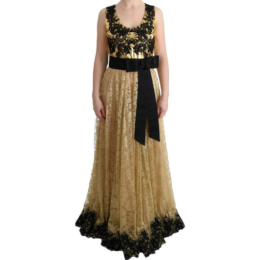 Dolce & Gabbana Elegant Gold Floral Lace Gown Dress Dolce & Gabbana