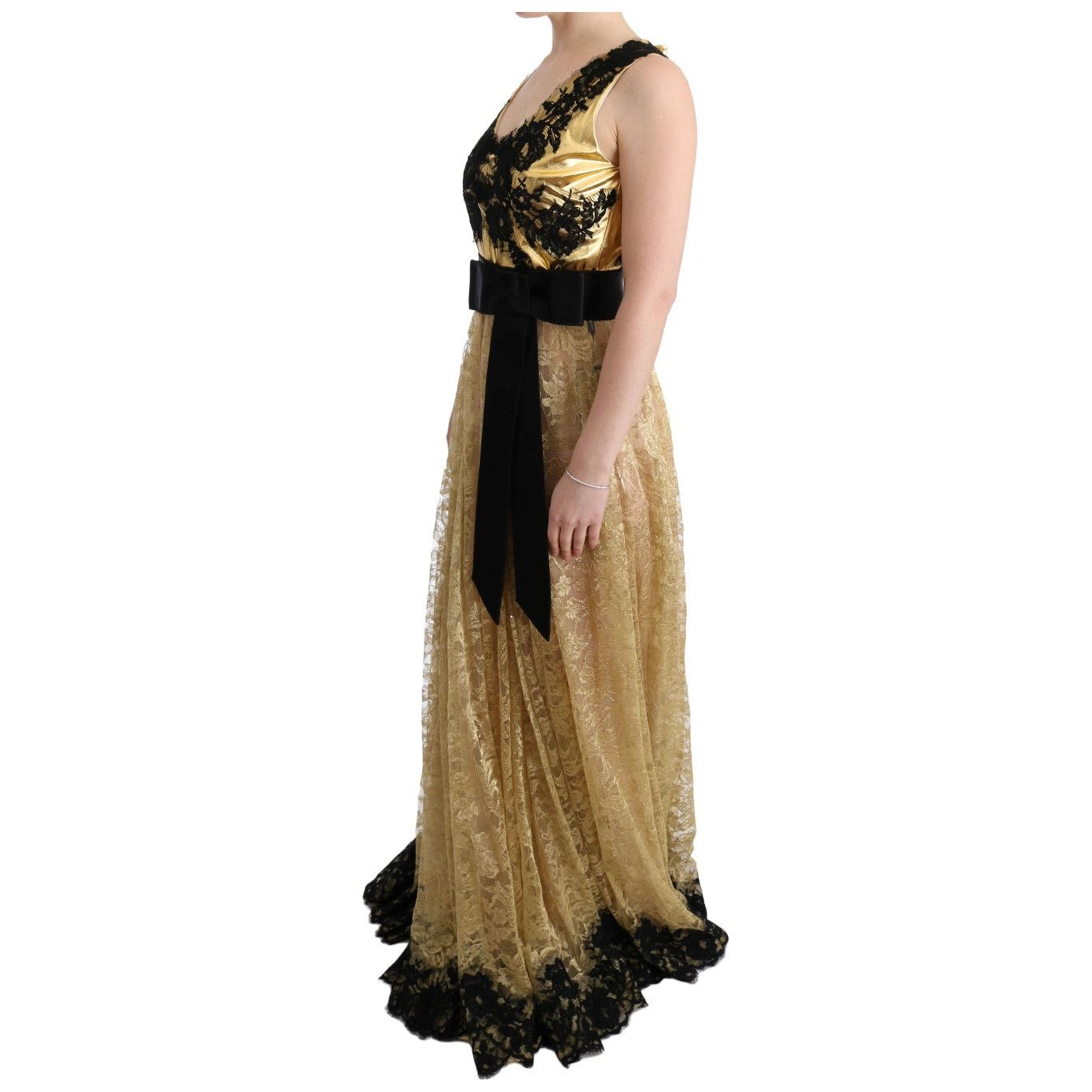 Dolce & Gabbana Elegant Gold Floral Lace Gown Dress Dolce & Gabbana