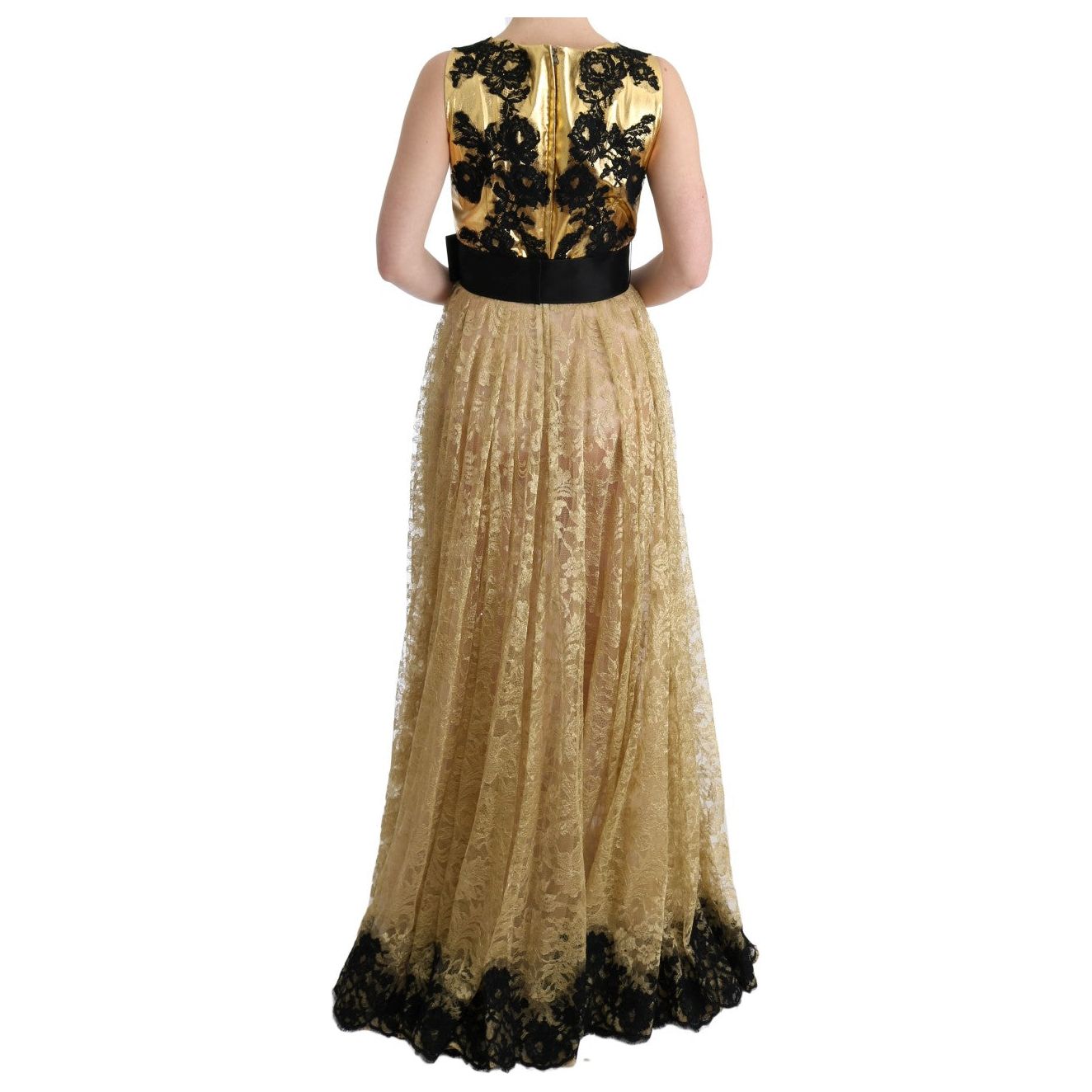 Dolce & Gabbana Elegant Gold Floral Lace Gown Dress Dolce & Gabbana