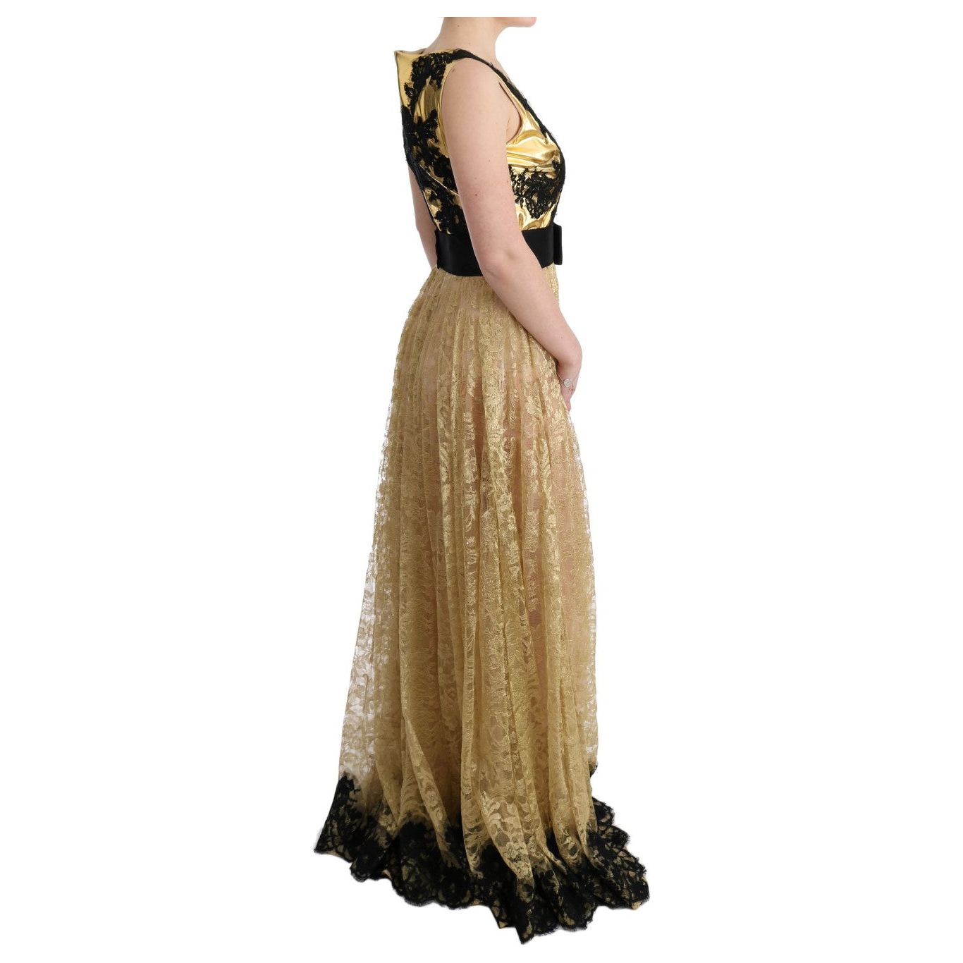 Dolce & Gabbana Elegant Gold Floral Lace Gown Dress Dolce & Gabbana