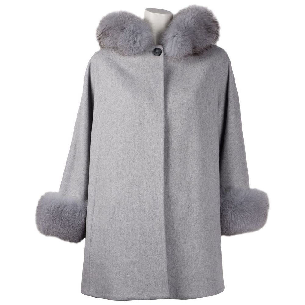 Made in Italy Elegant Wool Short Coat with Fur Accents Made in Italy