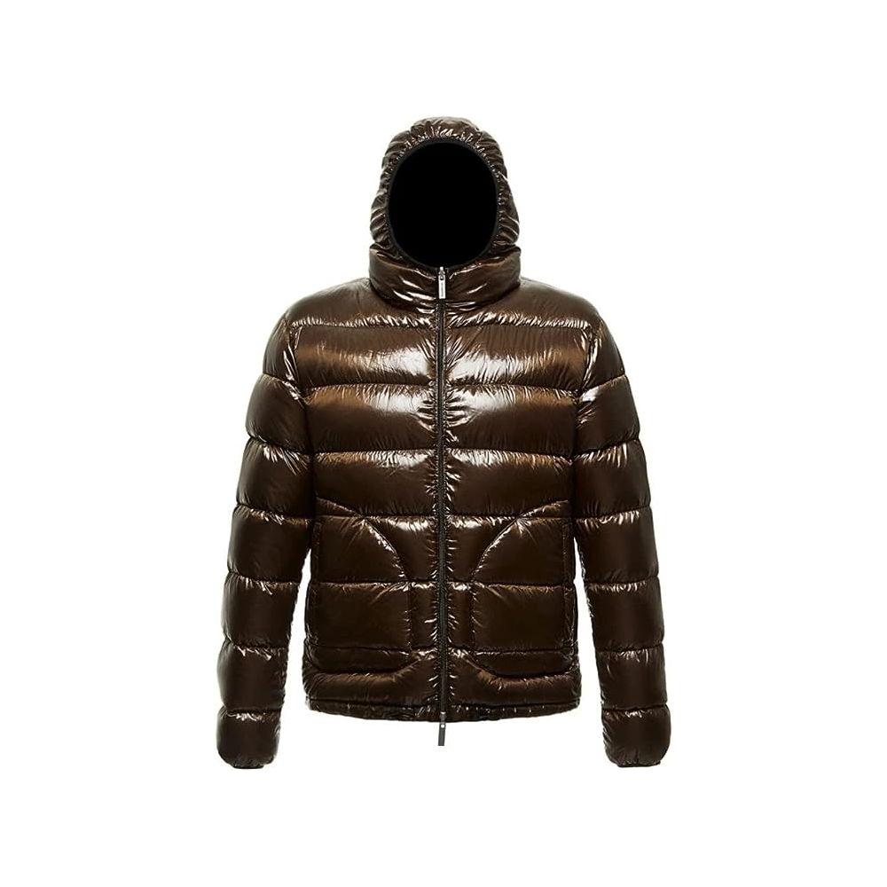 Centogrammi Reversible Hooded Down Jacket in Brown and Black Centogrammi