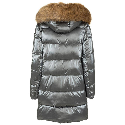 Imperfect Elegant Long Down Jacket with Eco-Fur Hood Imperfect