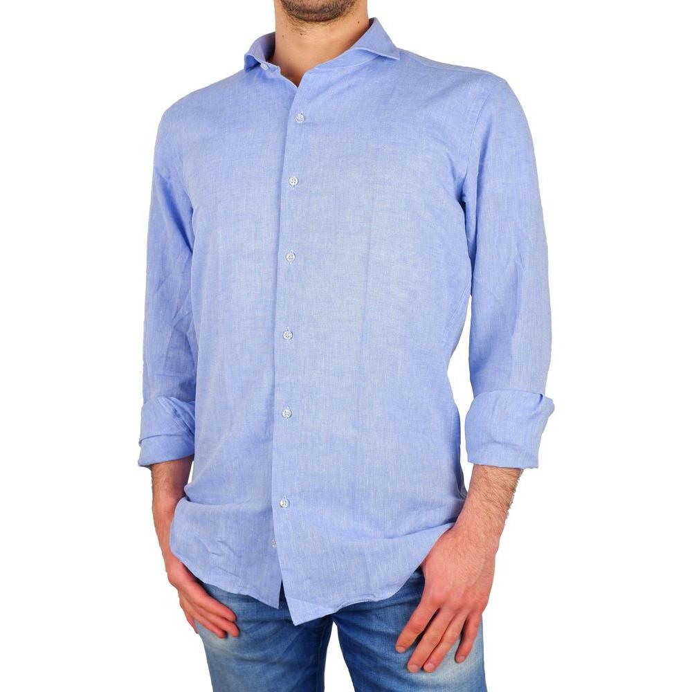 Made in Italy Elegant Light Blue Cotton-Linen Shirt Made in Italy