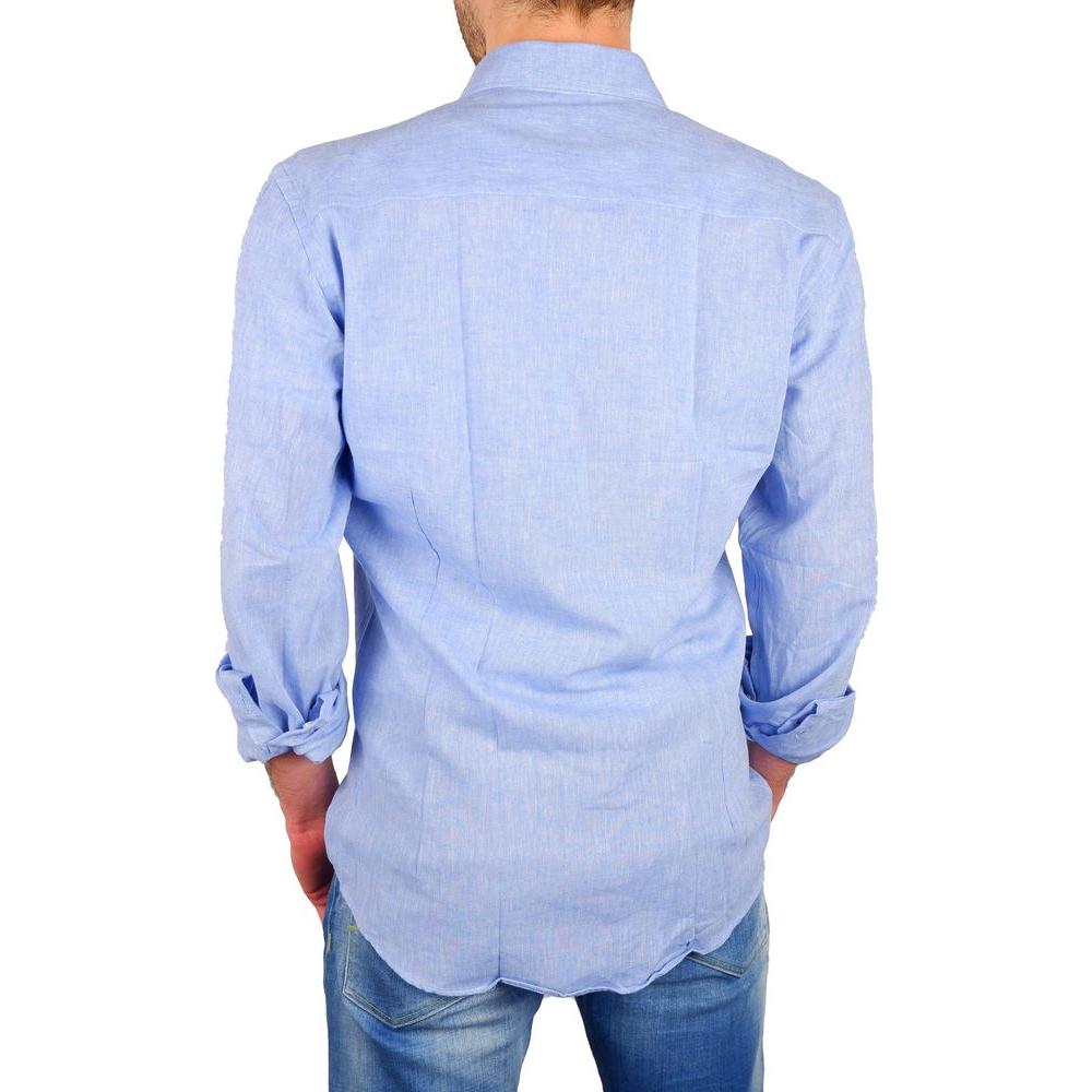 Made in Italy Elegant Light Blue Cotton-Linen Shirt Made in Italy