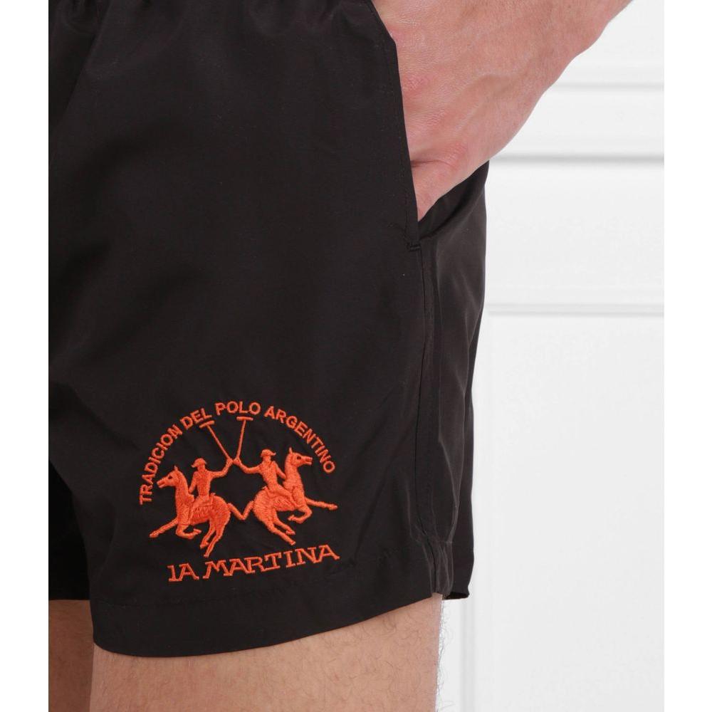 La Martina Sleek Black Drawstring Swim Boxers La Martina