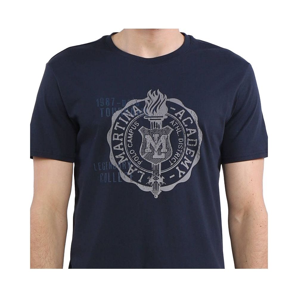 La Martina Crew Neck Graphic Jersey Tee - Refined Blue Cotton La Martina