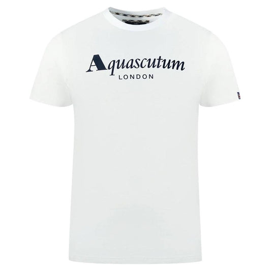 Aquascutum Classic White Cotton Logo Tee with Flag Detail Aquascutum