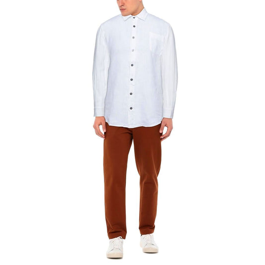 Alpha Studio Elegant White Linen Shirt for Men Alpha Studio