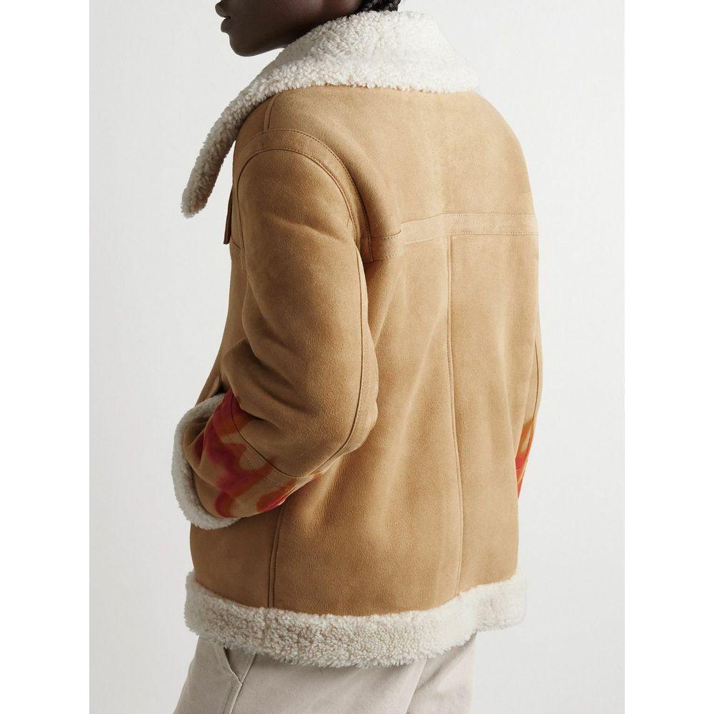 Palm Angels Flame Accented Suede Shearling Jacket Palm Angels