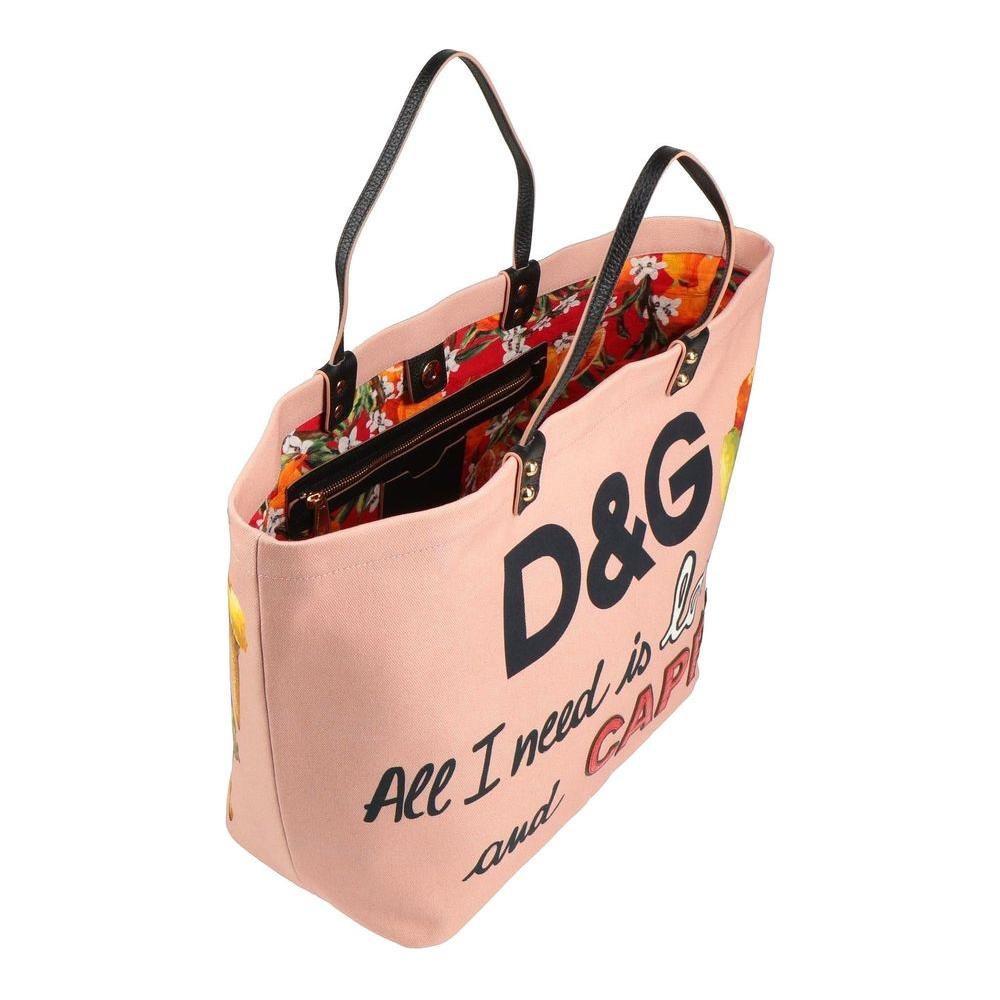 Dolce & Gabbana Elegant Pink Cotton Shopper with Calfskin Accents Dolce & Gabbana