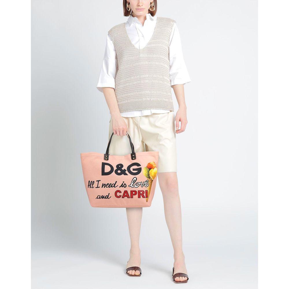 Dolce & Gabbana Elegant Pink Cotton Shopper with Calfskin Accents Dolce & Gabbana