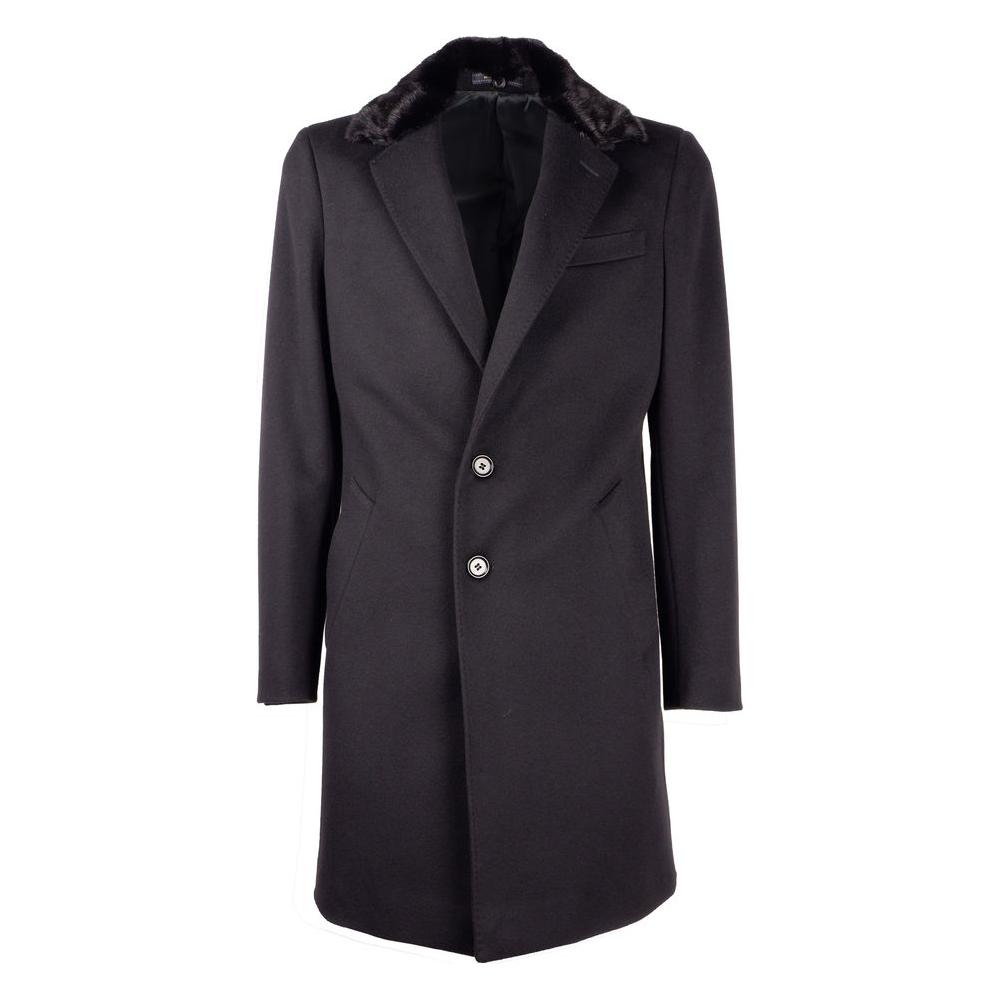 Made in Italy Elegant Virgin Wool Coat with Mink Fur Collar Made in Italy