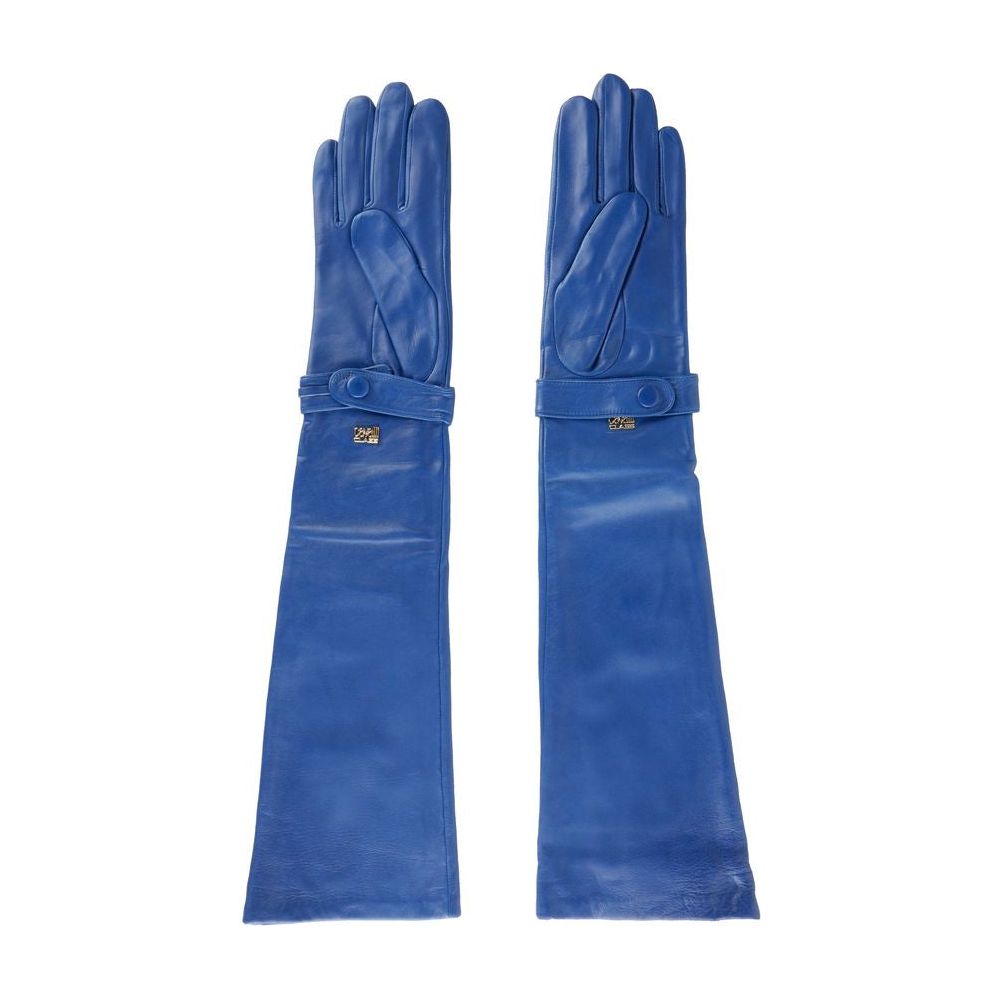 Cavalli Class Elegant Blue Leather Gloves Cavalli Class