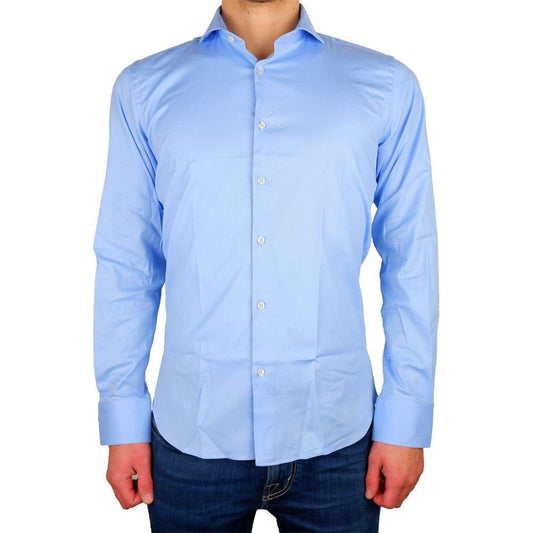 Made in Italy Elegant Milano Light Blue Gabardin Shirt Made in Italy