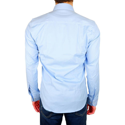 Made in Italy Elegant Light Blue Satin Milano Shirt Made in Italy