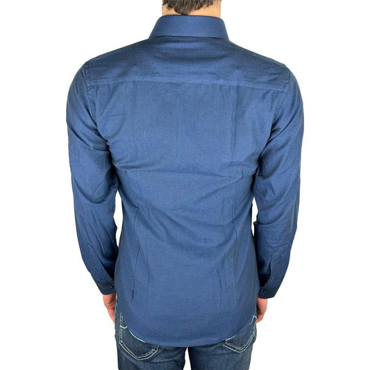 Made in Italy Elegant Milano Solid Blue Oxford Shirt Made in Italy