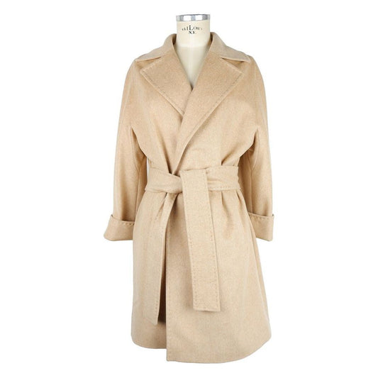 Made in Italy Elegant Beige Wool Women's Coat WOMAN COATS & JACKETS Made in Italy