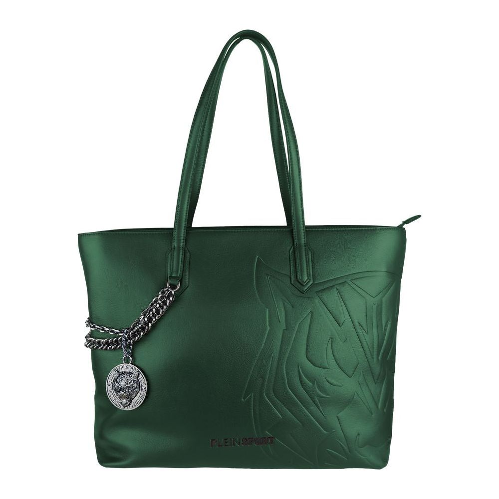 Plein Sport Eco-Chic Dark Green Shoulder Bag with Chain Detail WOMAN TOTES Plein Sport