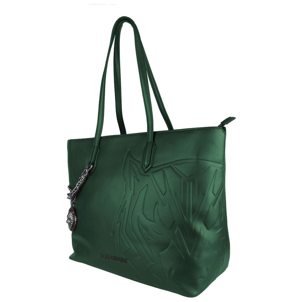 Plein Sport Eco-Chic Dark Green Shoulder Bag with Chain Detail WOMAN TOTES Plein Sport