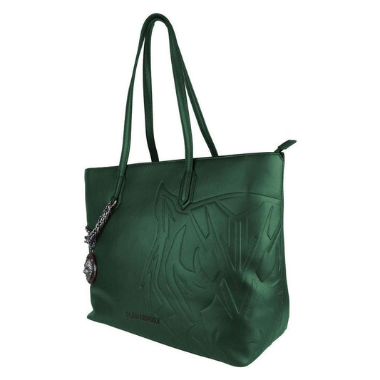 Plein Sport Eco-Chic Dark Green Shoulder Bag with Chain Detail WOMAN TOTES Plein Sport