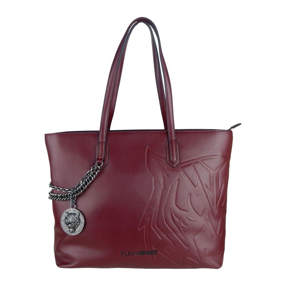 Plein Sport Eco-Leather Chic Burgundy Shopper with Chain Detail WOMAN TOTES Plein Sport