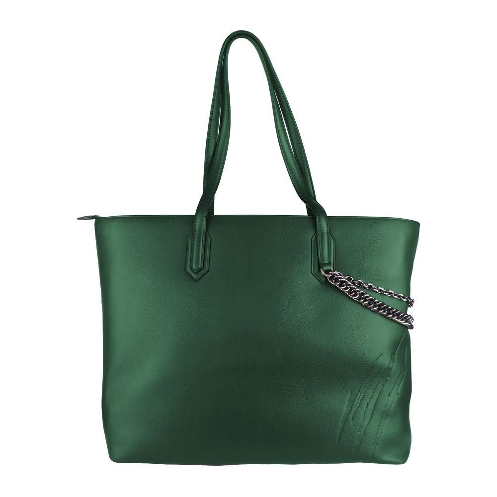 Plein Sport Eco-Chic Dark Green Shoulder Bag with Chain Detail WOMAN TOTES Plein Sport