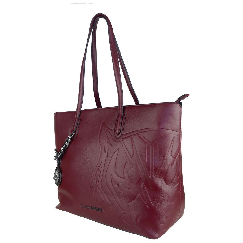 Plein Sport Eco-Leather Chic Burgundy Shopper with Chain Detail WOMAN TOTES Plein Sport