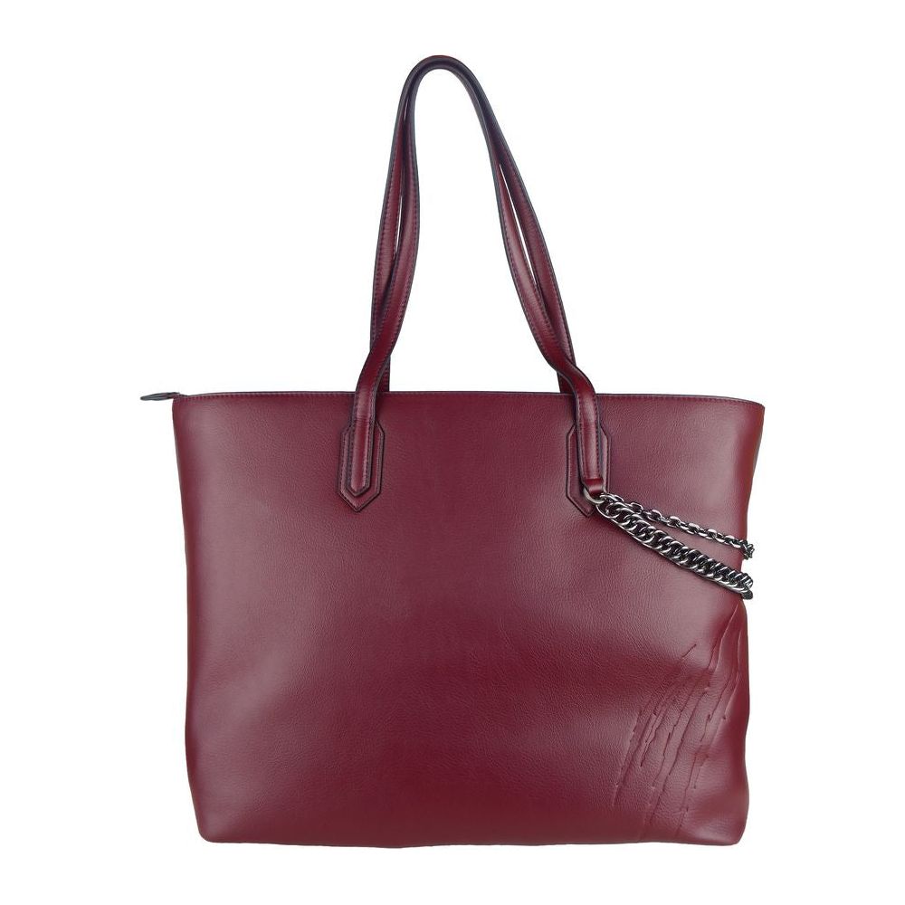 Plein Sport Eco-Leather Chic Burgundy Shopper with Chain Detail WOMAN TOTES Plein Sport