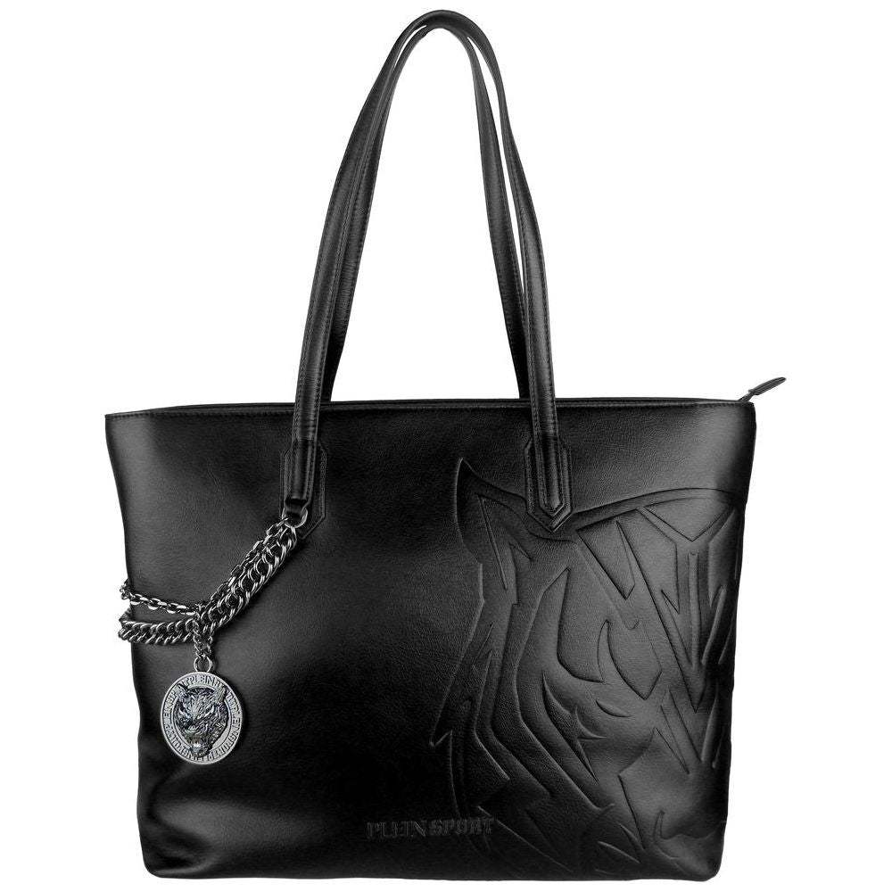 Plein Sport Chic Black Eco-Leather Shopper Tote WOMAN TOTES Plein Sport