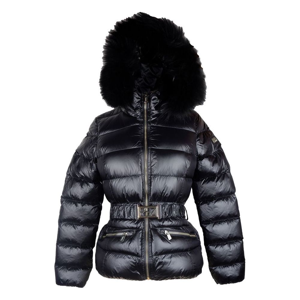 Yes Zee Elegant Black Nylon Jacket with Murmasky Fur Yes Zee