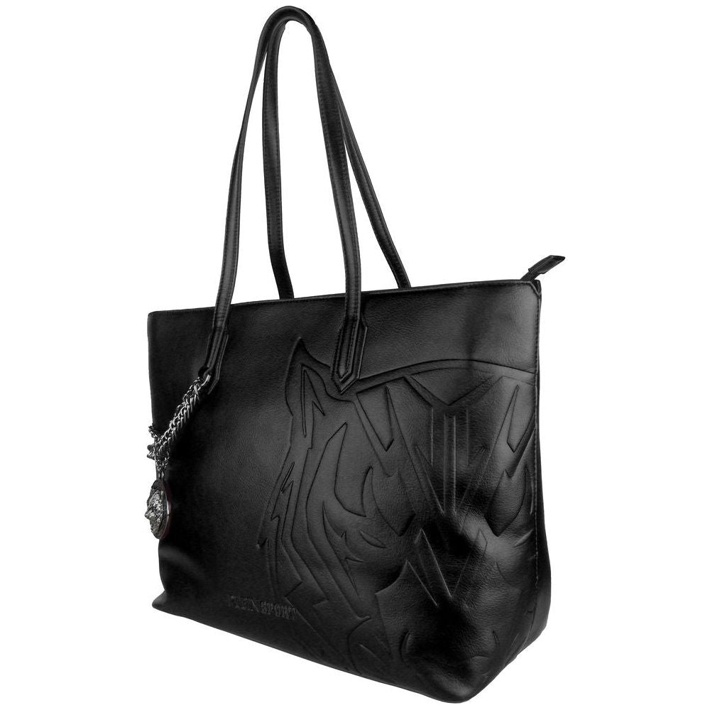 Plein Sport Chic Black Eco-Leather Shopper Tote WOMAN TOTES Plein Sport