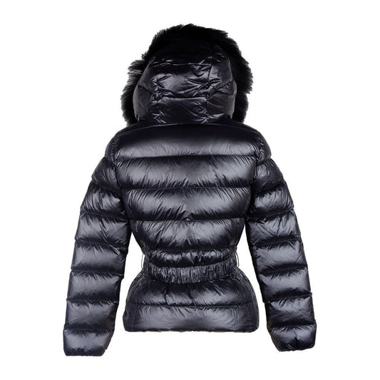 Yes Zee Elegant Black Nylon Jacket with Murmasky Fur Yes Zee