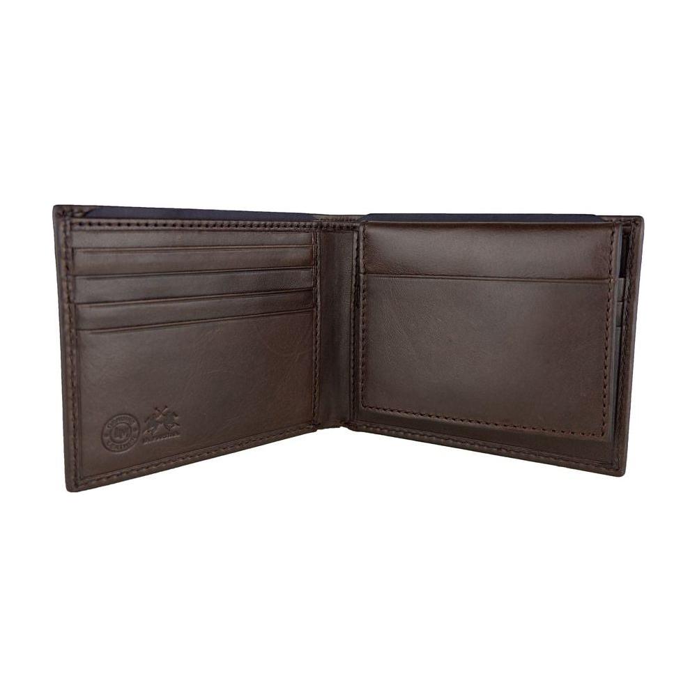 La Martina Elegant Dark Brown Leather Wallet MAN WALLETS La Martina