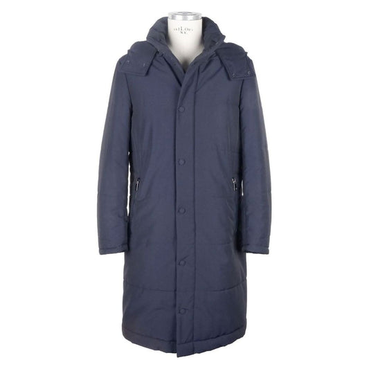 Made in Italy Blue Wool Men Raincoat Made in Italy