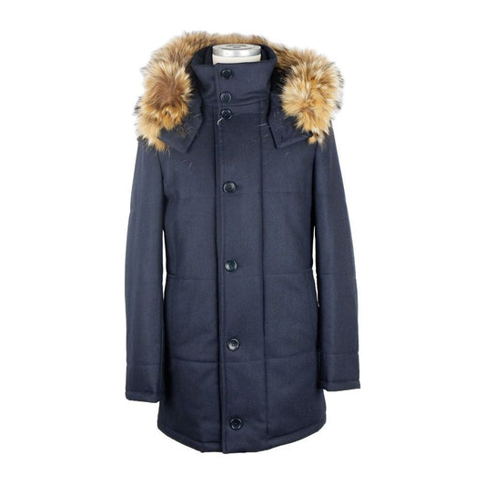 Made in Italy Elegant Blue Wool-Cashmere Padded Jacket Made in Italy