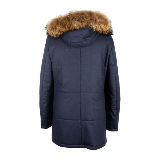 Made in Italy Elegant Blue Wool-Cashmere Padded Jacket Made in Italy