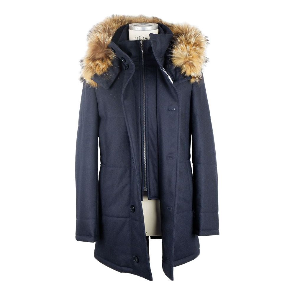 Made in Italy Elegant Blue Wool-Cashmere Padded Jacket Made in Italy