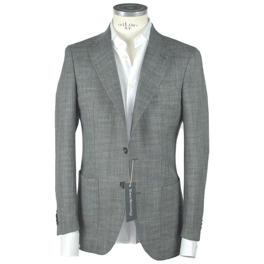 Emilio Romanelli Elegant Gray Slim Wool-Linen Blend Blazer Emilio Romanelli