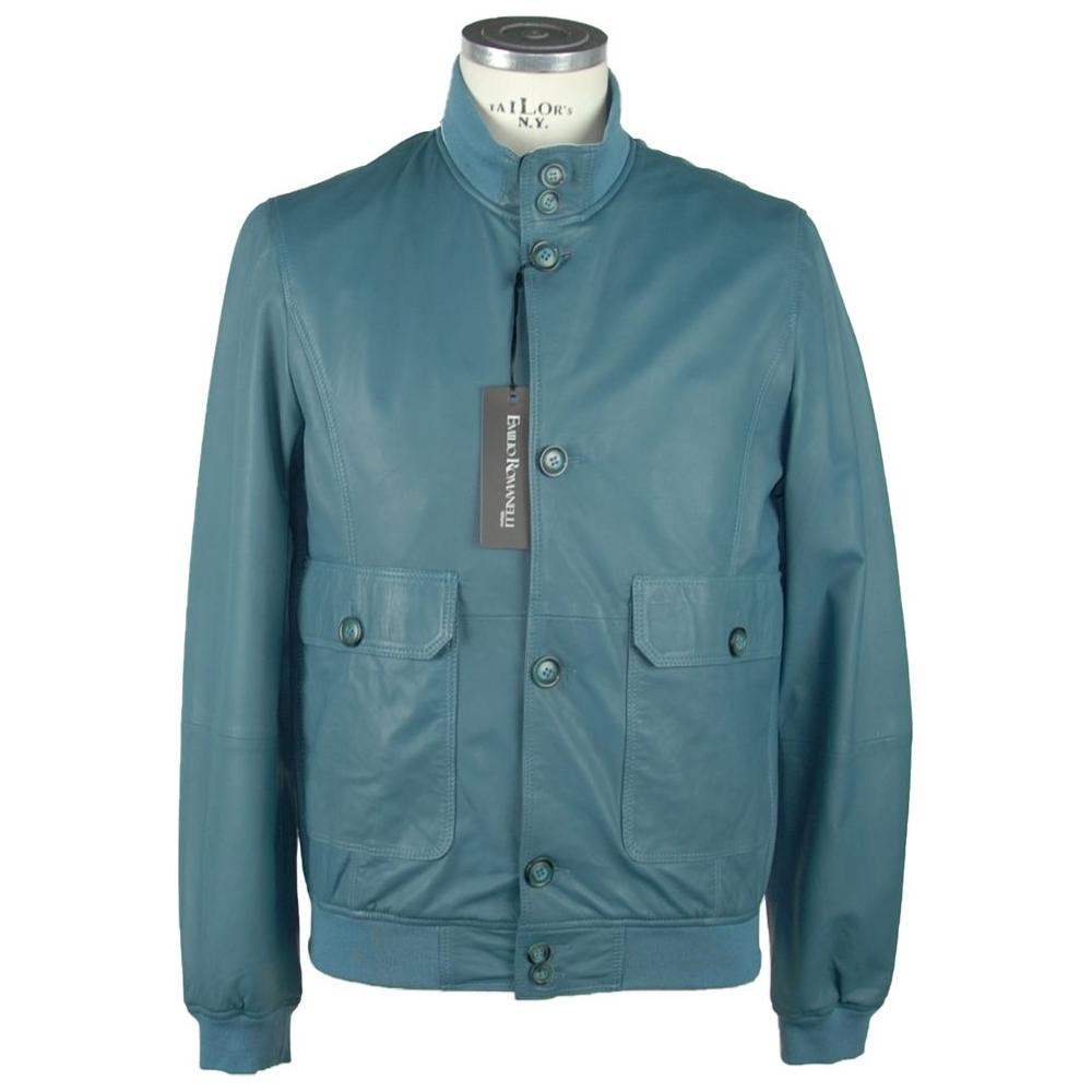 Emilio Romanelli Elegant Petrol Blue Leather Jacket Emilio Romanelli