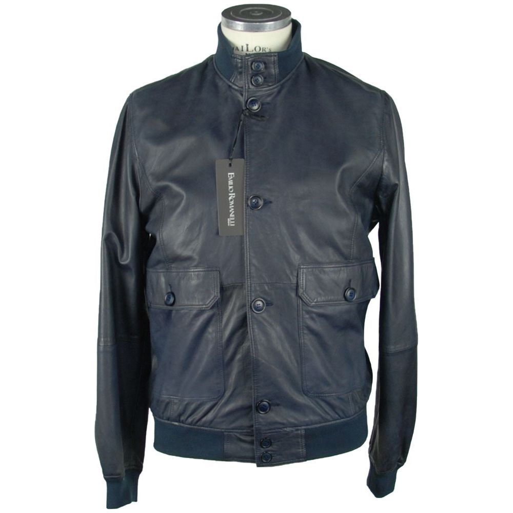 Emilio Romanelli Sapphire Leather Elegance Jacket Emilio Romanelli