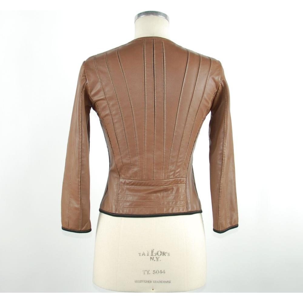 Emilio Romanelli Chic Brown Leather Jacket with Slim Fit Emilio Romanelli