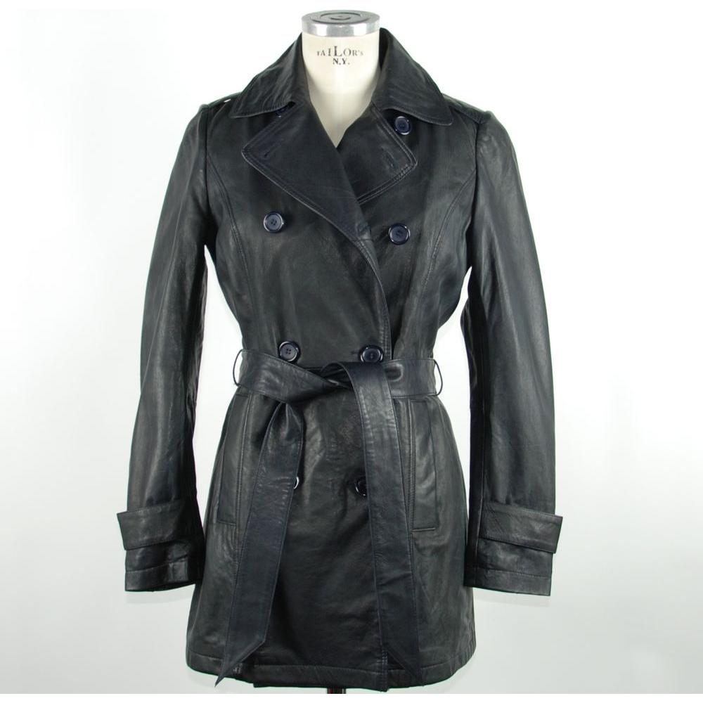 Emilio Romanelli Chic Blue Leather Trench with Belt Emilio Romanelli