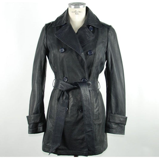 Emilio Romanelli Chic Blue Leather Trench with Belt Emilio Romanelli