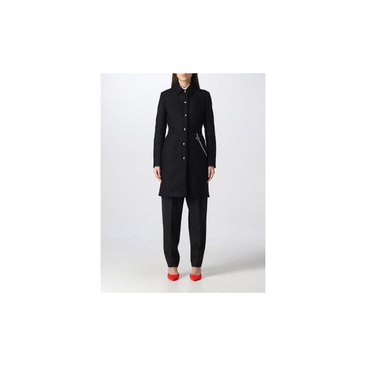 Love Moschino Elegant Black Wool Coat with Silver Chain Detail Love Moschino