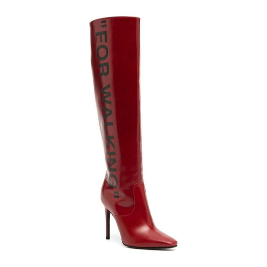 Off-White Chic Scarlet Patent Leather Stiletto Boots Off-White