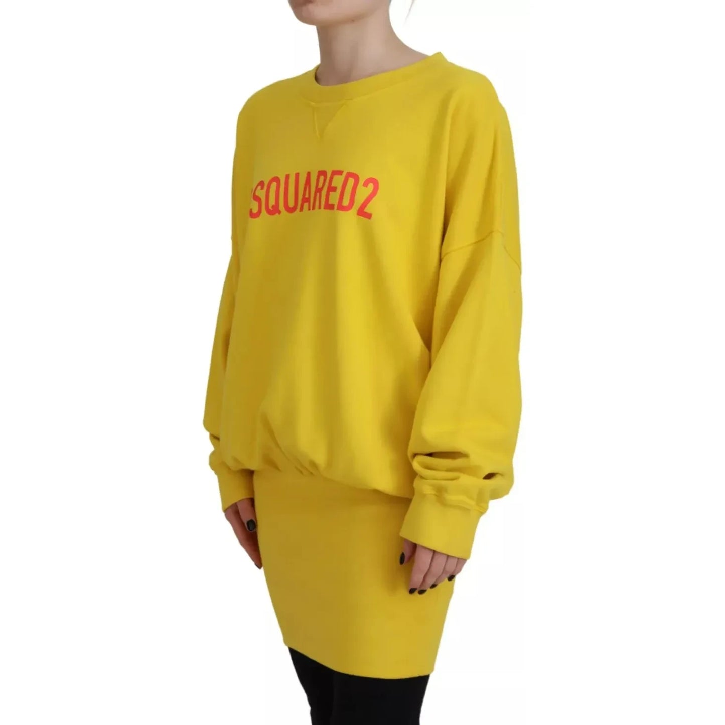 Dsquared² Yellow Logo Print Cotton Crewneck Pullover Sweater Dsquared²