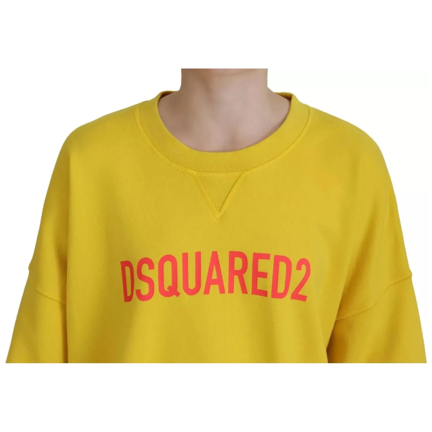 Dsquared² Yellow Logo Print Cotton Crewneck Pullover Sweater Dsquared²