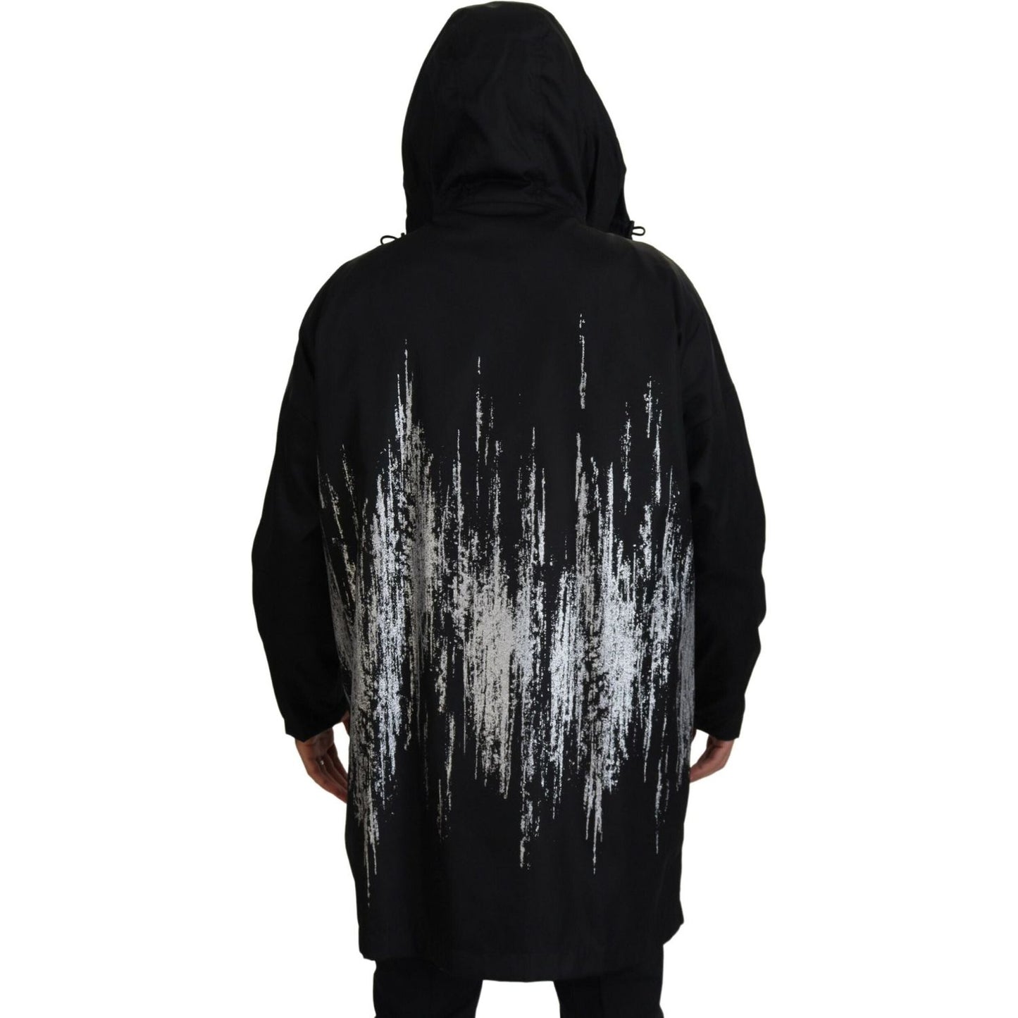 Dsquared² Black White Print Long Hooded Coat Nylon Jacket Dsquared²