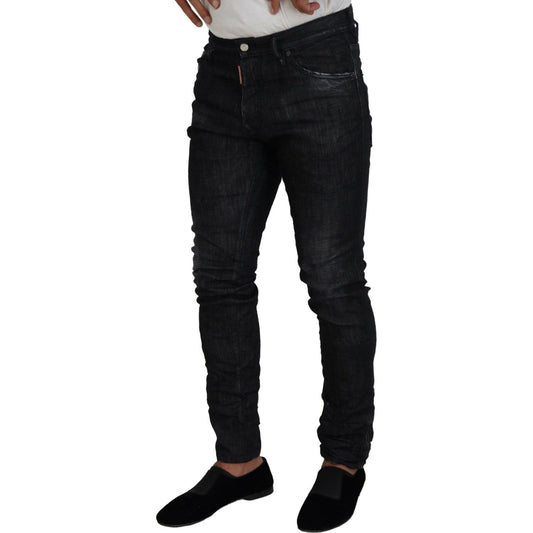 Dsquared² Black Washed Low Waist Skinny Men Denim Jeans Dsquared²